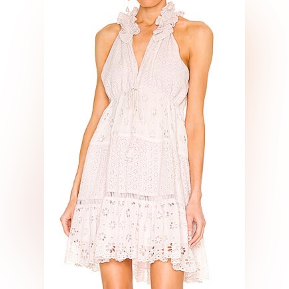 SAYLOR White Eyelet Halter Mini Dress
